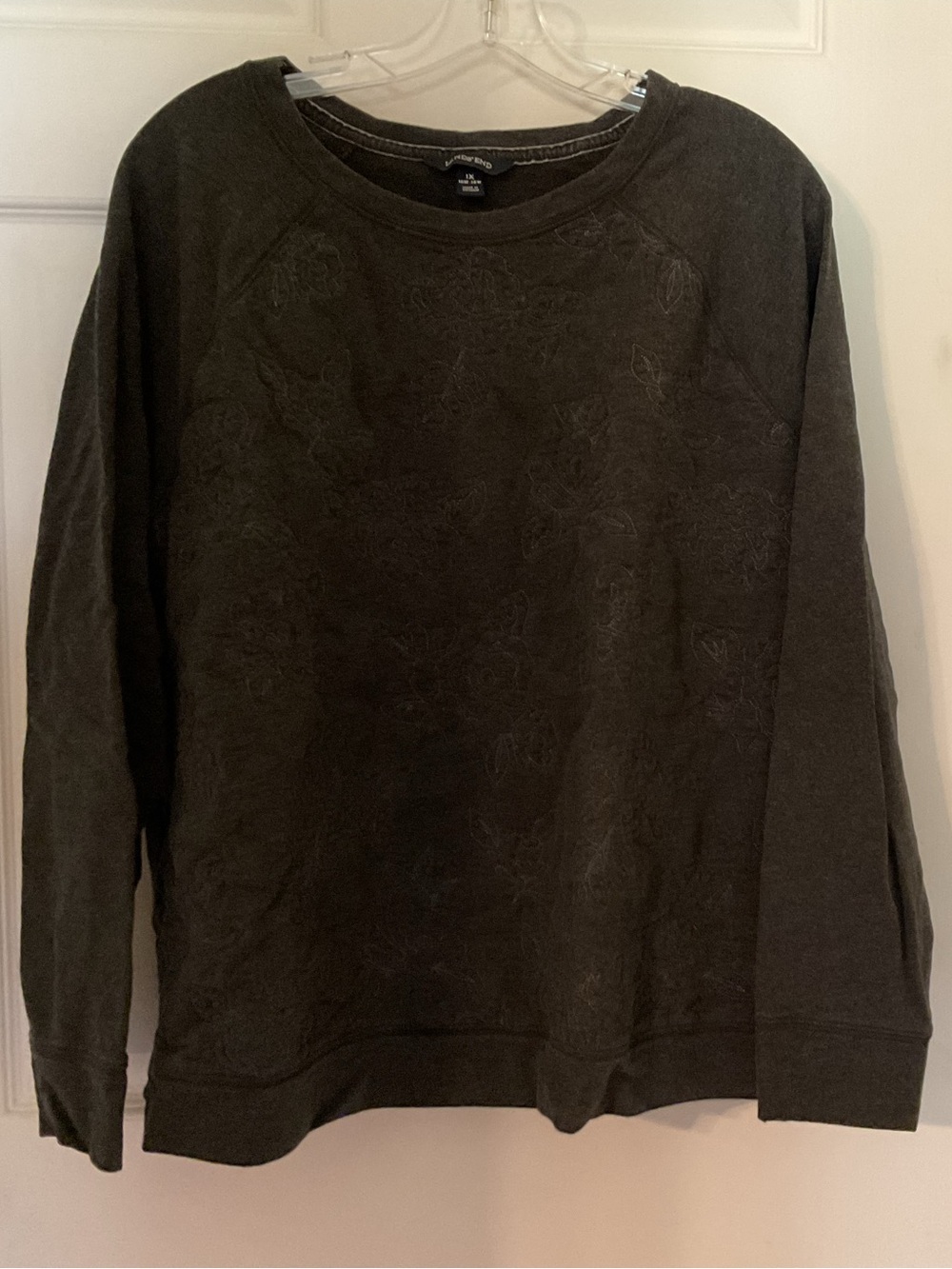 Lands' End Dark Gray Floral-Embossed Crewneck Sweater